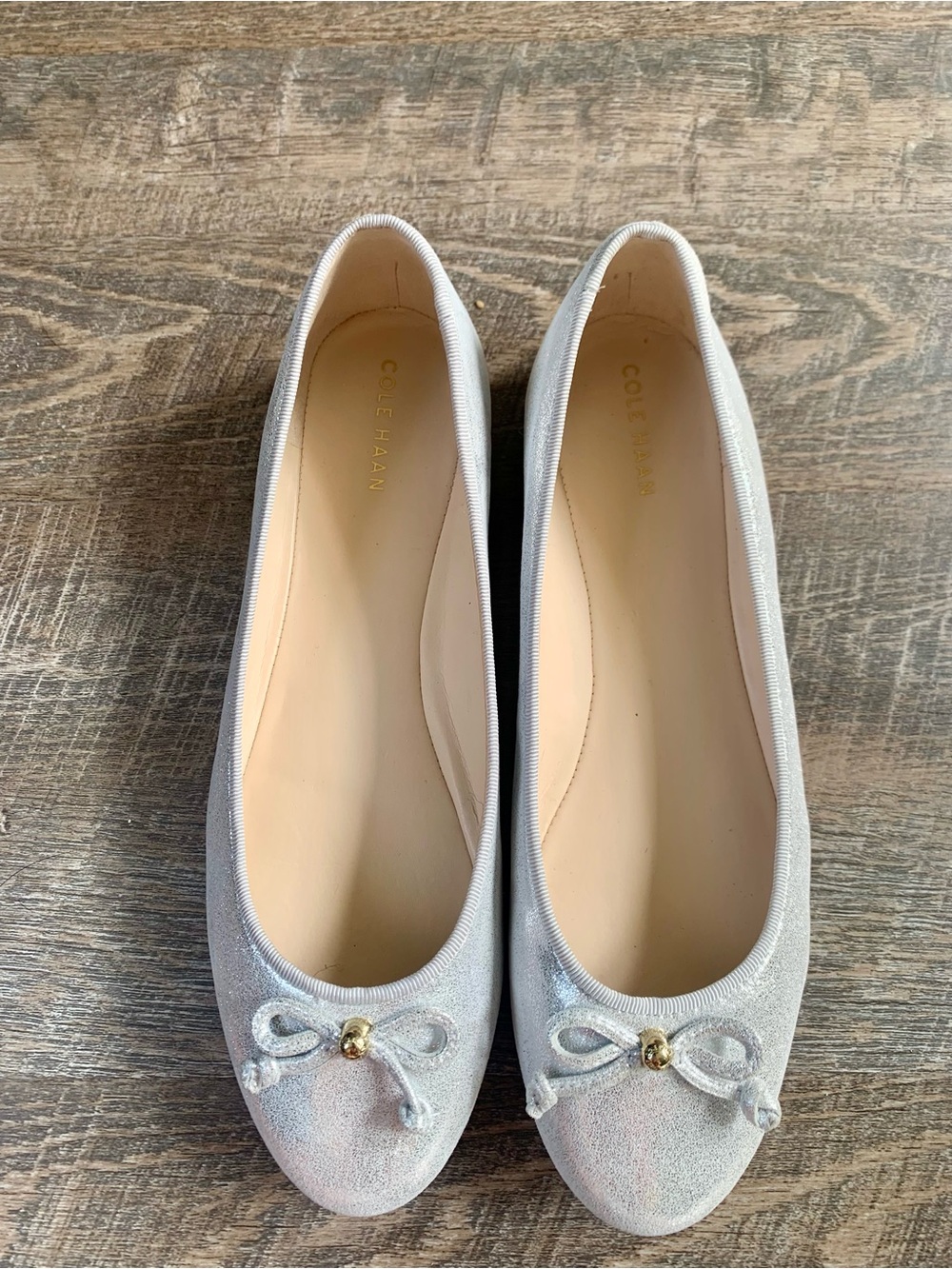 Cole Haan Balletcore Ballet Flats Silver Glitter Bow Fairycore Metallic Dize 8.5